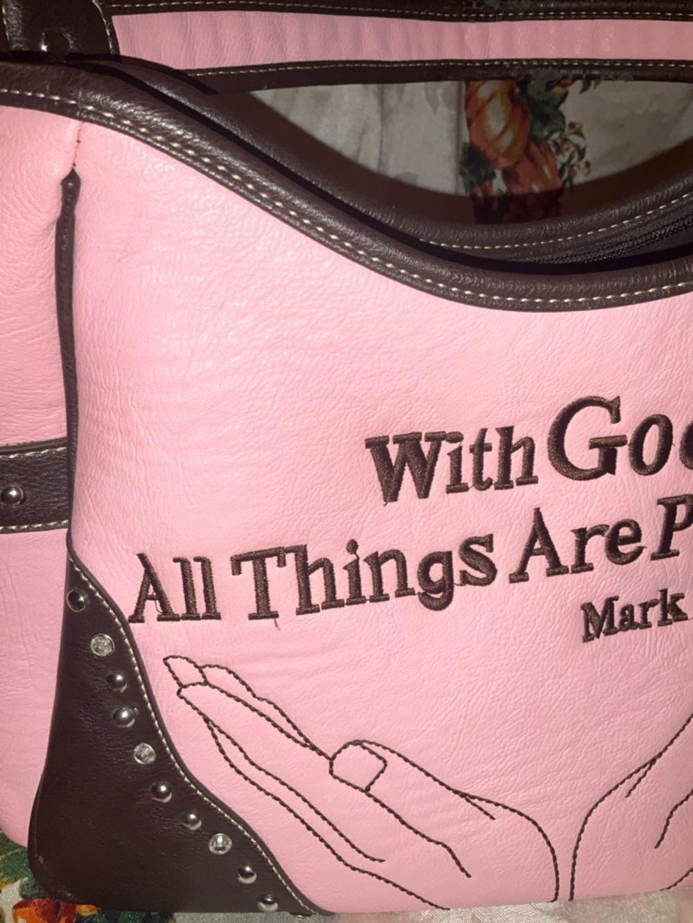 Montana West Pink and Brown Shoulder Bag - With God All Things Are Possible - Picture 3 of 12